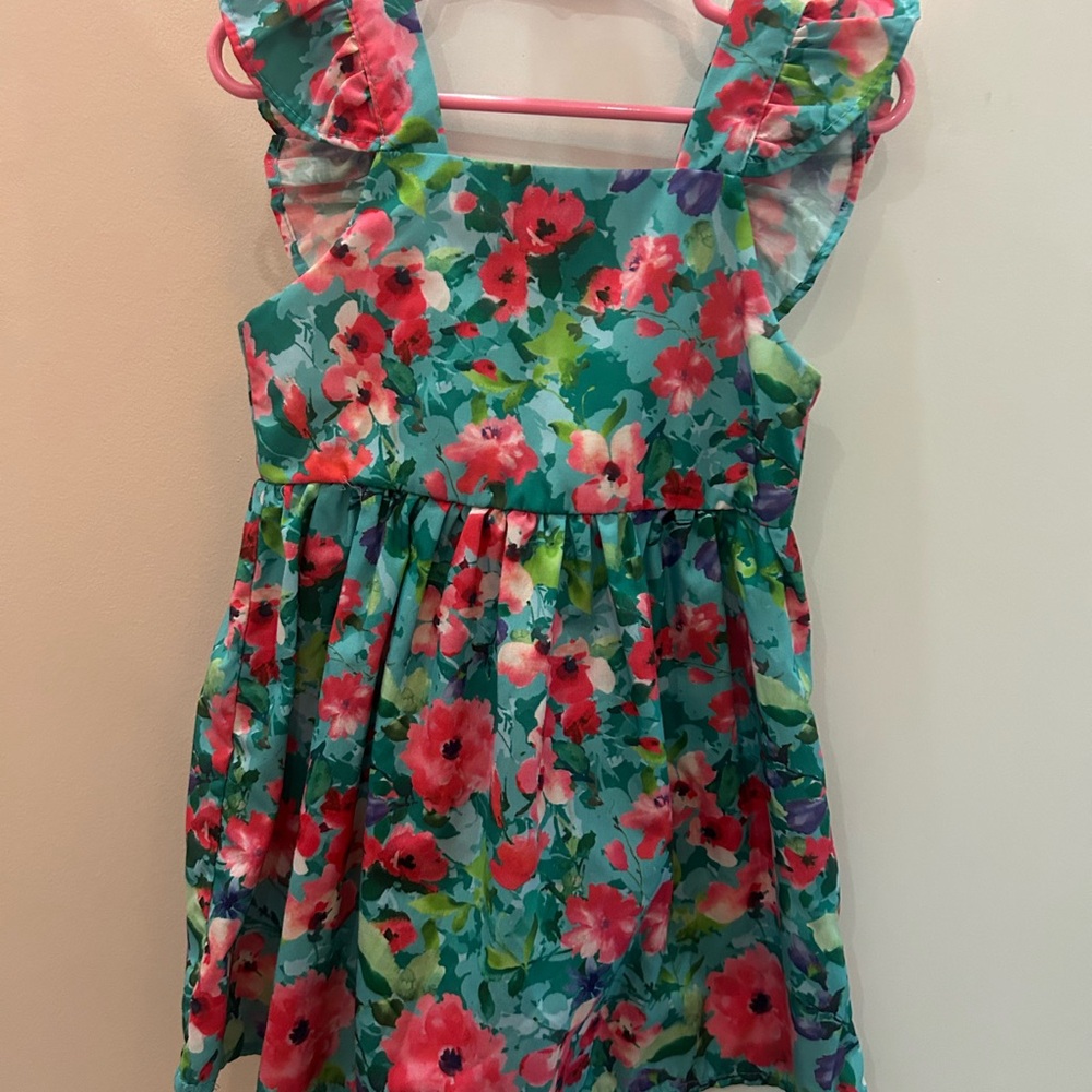 Floral Kids Dress - Green and Pink